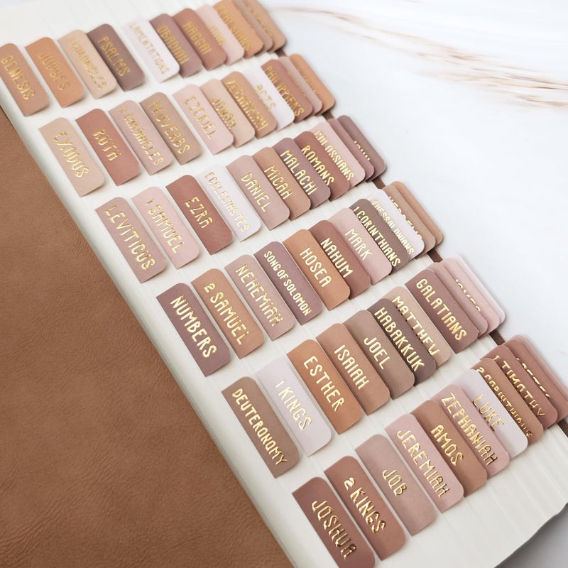 Uzriyl Laminated Bible Tabs, Bible Study Supplies, Large Print Bible Book Tabs for Women and Men, (Gold Foil Embossed Lettering) Bible Labels Index Tabs, Bible Accessories for Easy Navigation (Amber Brown) - Image 1